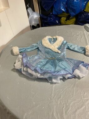 Blue Sparkle Princess Ice Dress Costume with Faux Fur Trim 1005